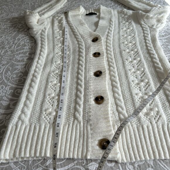 Ann Taylor Cardigan Women S Ivory Tortoise Button Cable Knit Stretch Warm Cozy - Picture 6 of 13